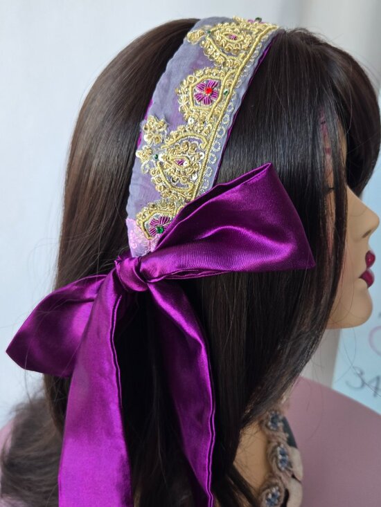 Handmade Lavender Satin and Embroidered Sash Y2k-Style Mermaidcore